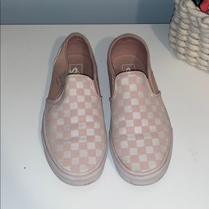 Vans pink checkered slip ons